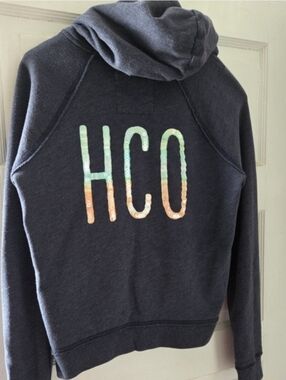 Hollister Sequin Y2K Era Full Zip Hoodie Sweatshirt - Blue / Peach / Aqua, Teal
